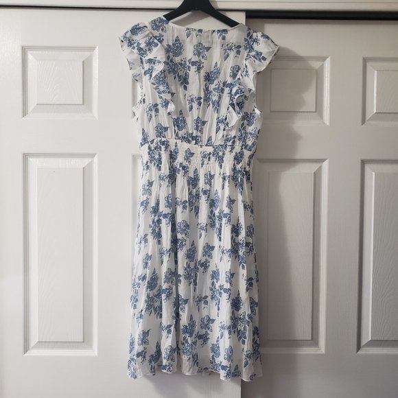 NWT J GLEE Boho Dress Blue/White Floral Knee Length Size L - Picture 4 of 13